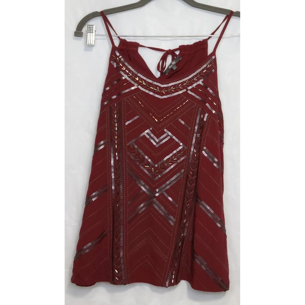 Miss Me MDT1341T Maroon Sequin Spaghetti Strap Tank Top Womens Size Small